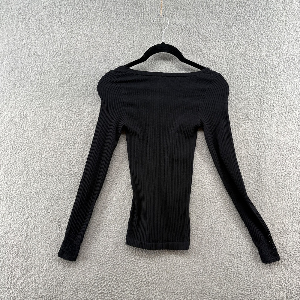 Free People Dynamic Duo Long Sleeve Ribbed Scoop Neck Top Black XS/S - Picture 5 of 13